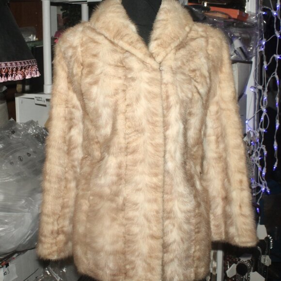 $1495 Anagnostou Greece 2 Tone Cream Tan Real Mink Fur Coat Jacket M